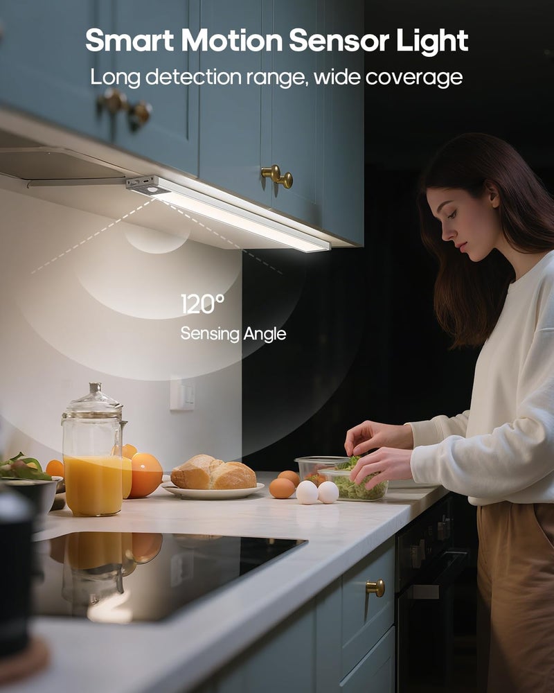 GOODEA 17.5Inch Under Cabinet Lighting, 4500mAh Rechargeable Battery Motion Sensor Light Indoor, Wireless Under Cabinet Lights for Kitchen, Closet(4 Pack) - Image 5